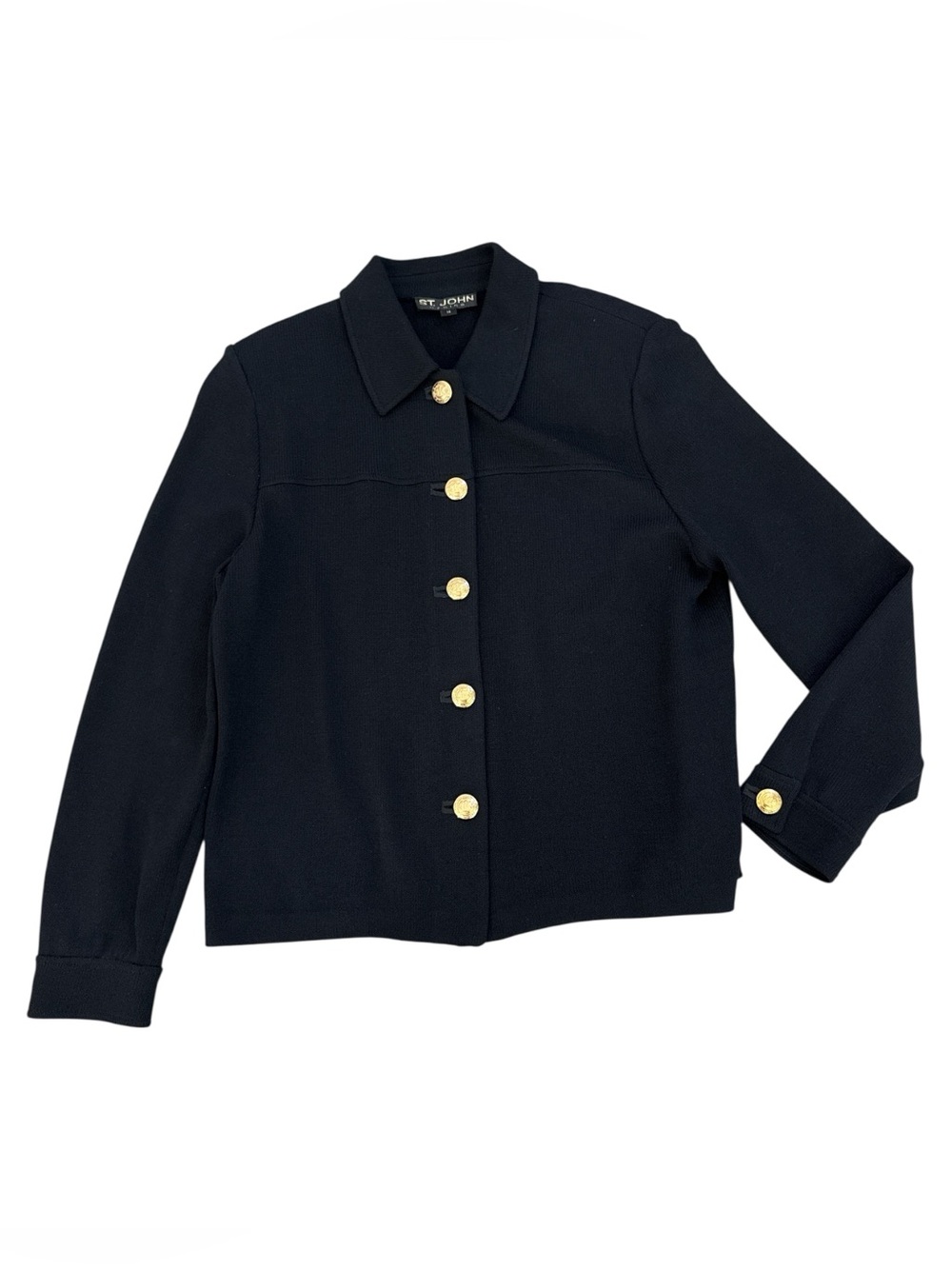 St. John Basics Classic Black & Gold Button Front Knit Cardigan Jacket | 14